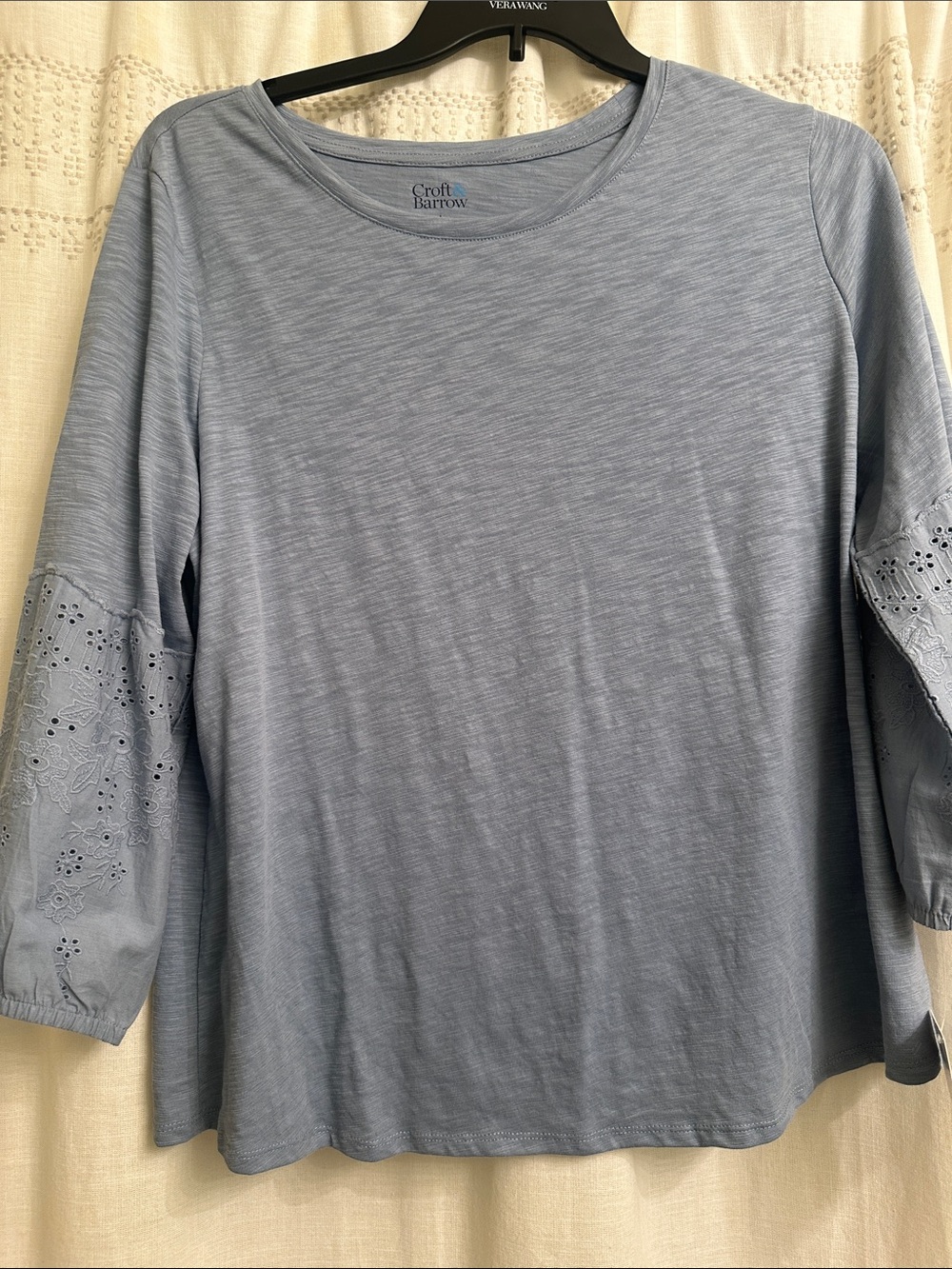 Croft & Barrow Light Blue Eyelet-Sleeve Long Sleeve Tee